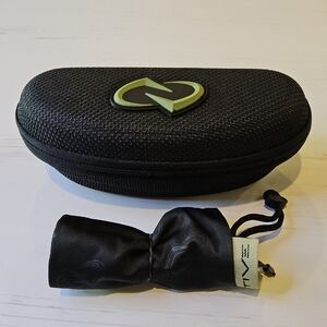 Native Black Sunglasses Case with Green Logo and Black Microfiber Pouch